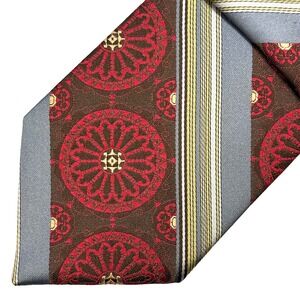 JC PENNEY Vintage Men's Retro Jacquard Multi-color Tie • red, blue, brown,‎ gold